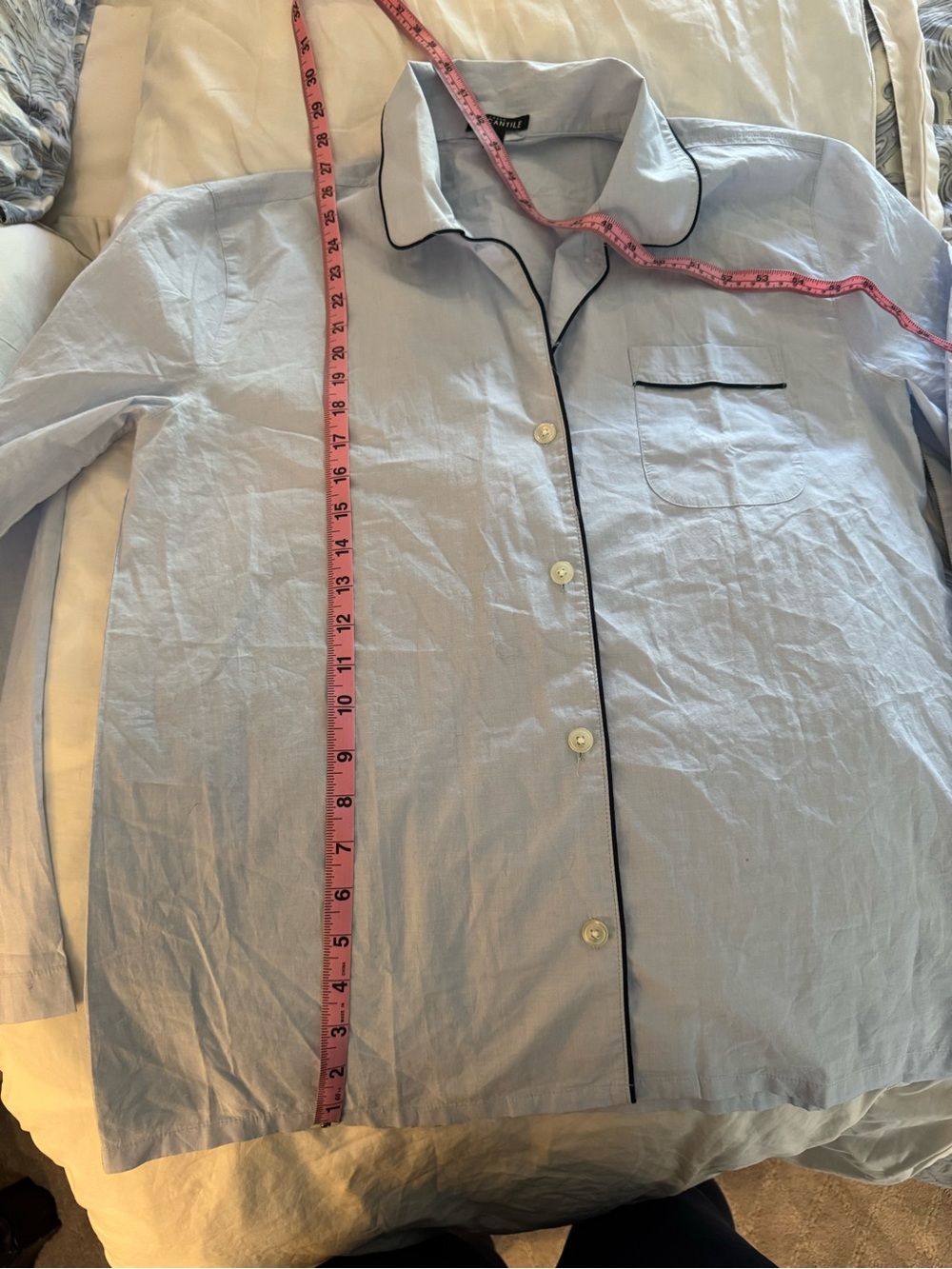 JCrew Light Blue with Navy Piping Menswear style shirt and pants pajamas - Picture 6 of 8